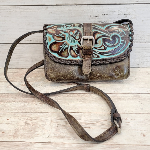 Patricia Nash Handbags - Patricia Nash Brown and Blue Floral Leather Crossbody Bag